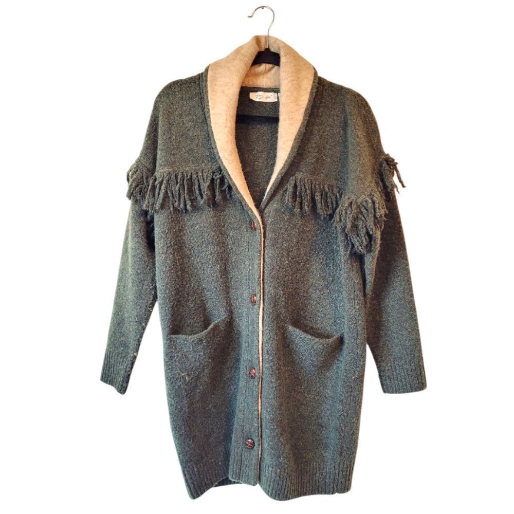 RD Style Women's Green Fringe Longline Cardigan Size XS